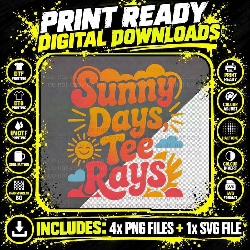Sunny Days Tee Rays Summer T-Shirt Png SVG Digital Bundle