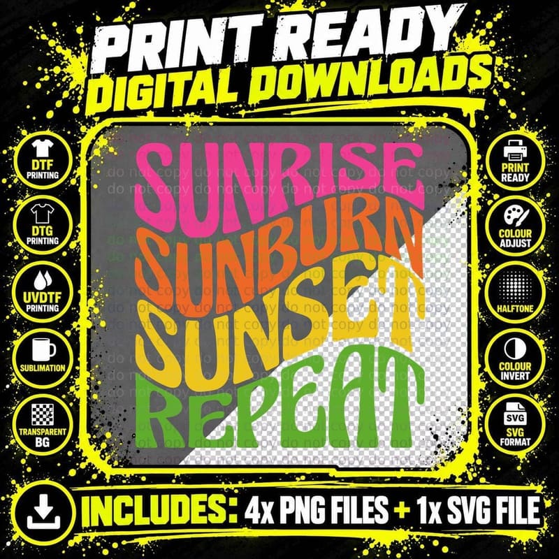 Sunrise Sunburn Sunset Repair Summer T-Shirt Png SVG Digital Bundle