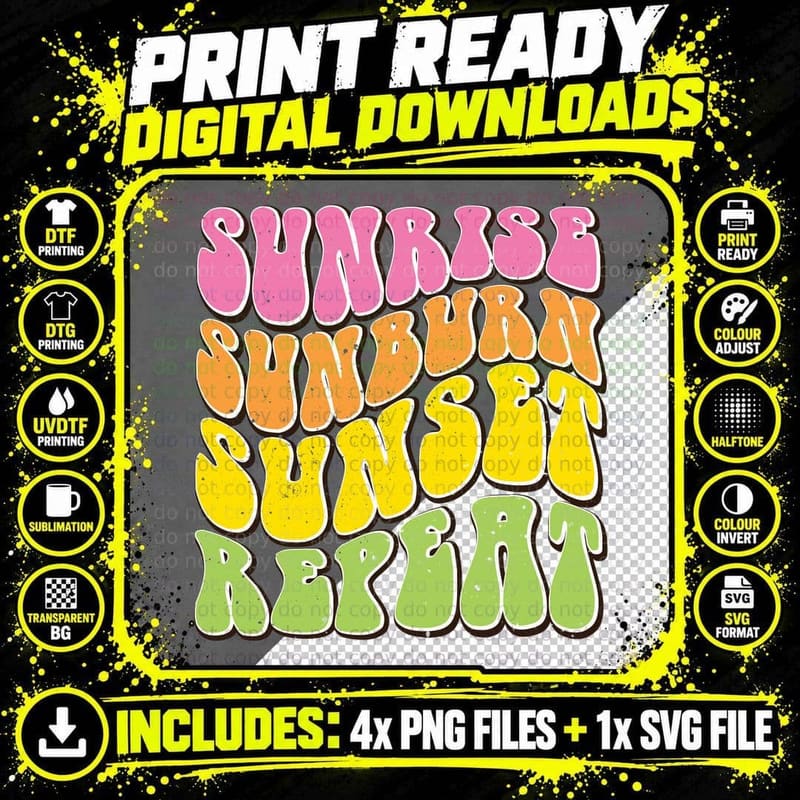 Sunrise Sunburn Sunset Repeat Summer T-Shirt Png SVG Digital Bundle