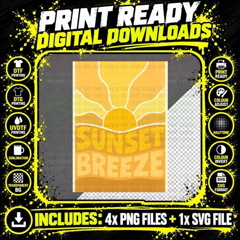 Sunset Breeze Summer T-Shirt, Sunset Breeze Ocean Palm Png SVG Digital Bundle