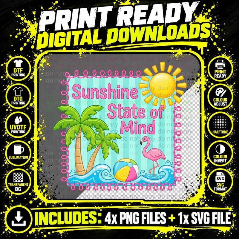 Sunshine State of Mind Summer T-Shirt Png SVG Digital Bundle