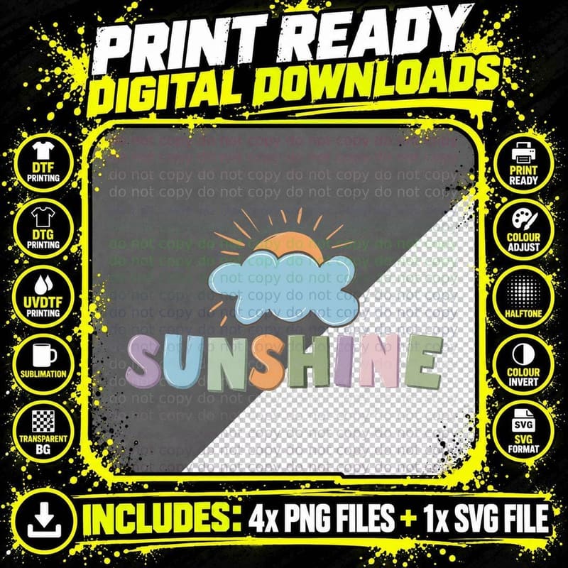 Sunshine Summer T-Shirt, Pastel Cloud and Sun Sunny Tee Png SVG Digital Bundle