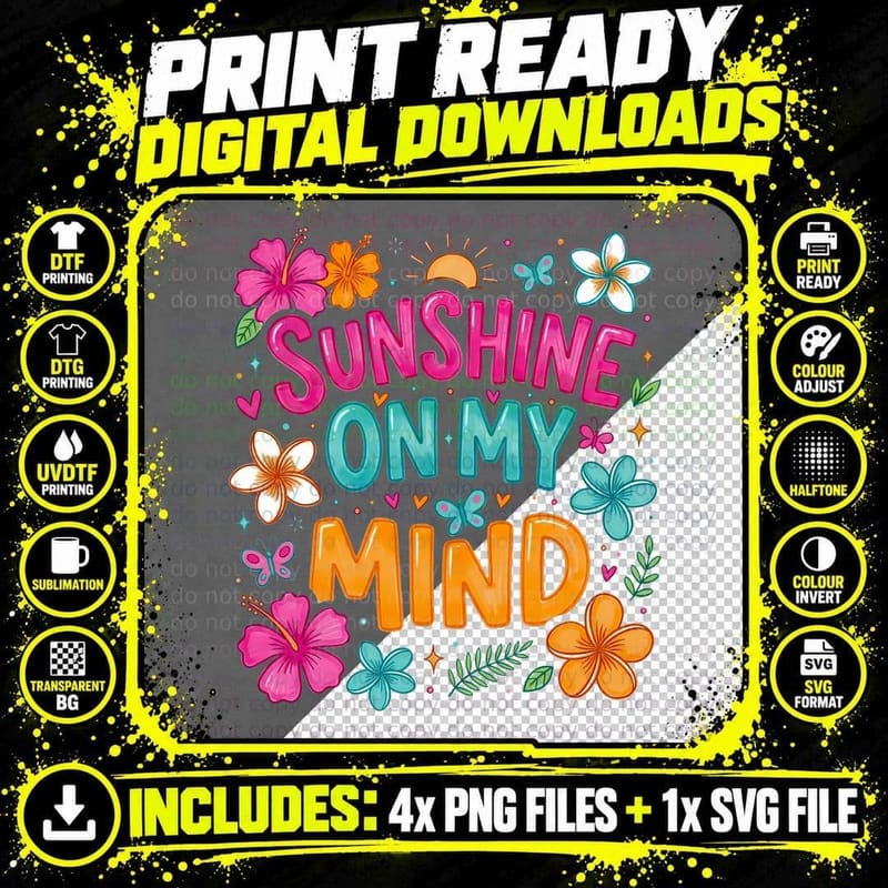 Sunshine on My Mind Summer T-Shirt Png SVG Digital Bundle