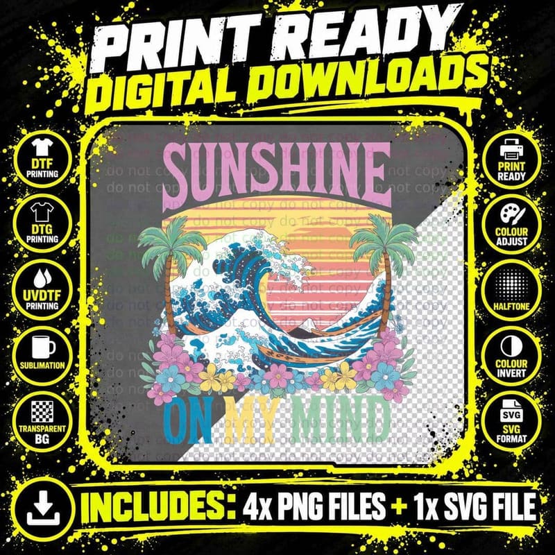 Sunshine on My Mind Summer T-Shirt Png SVG Digital Bundle
