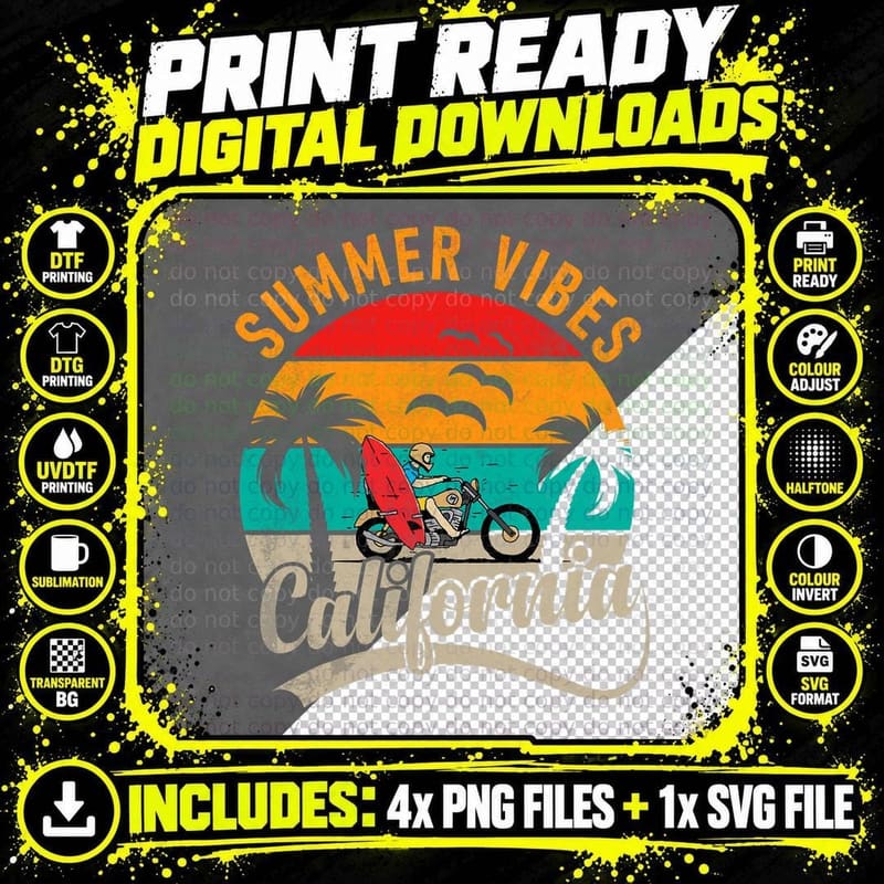 Surfer Surfing Beach Summer Vibes Calinia T-Shirt Png SVG Digital Bundle