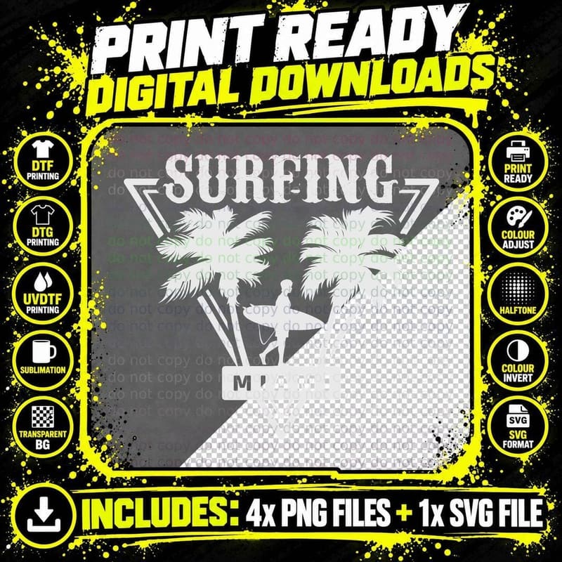 Surfing Miami Geometric Triangle Design T-Shirt Png SVG Digital Bundle