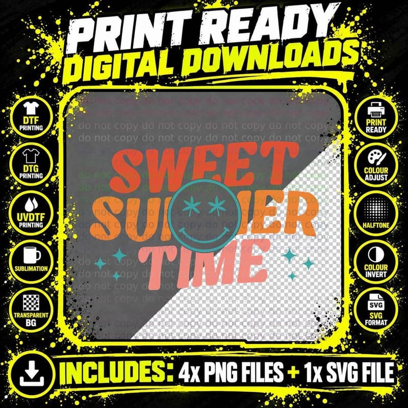Sweet Summer Time Summer T-Shirt, Flower Smiley Face Png SVG Digital Bundle