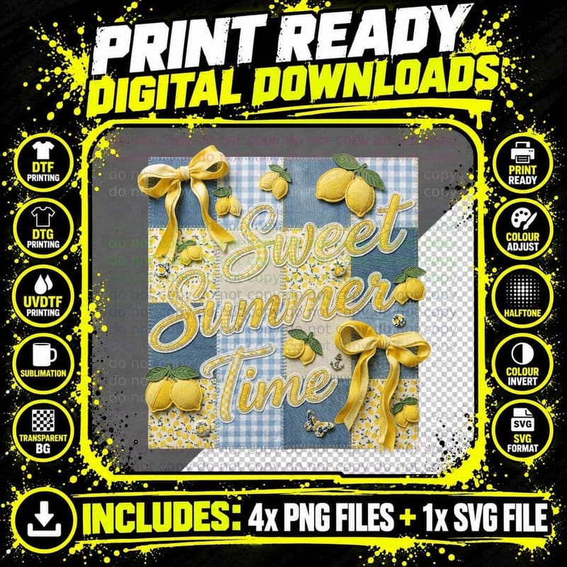 Sweet Summer Time Summer T-Shirt, Lemon Embroidered Png SVG Digital Bundle