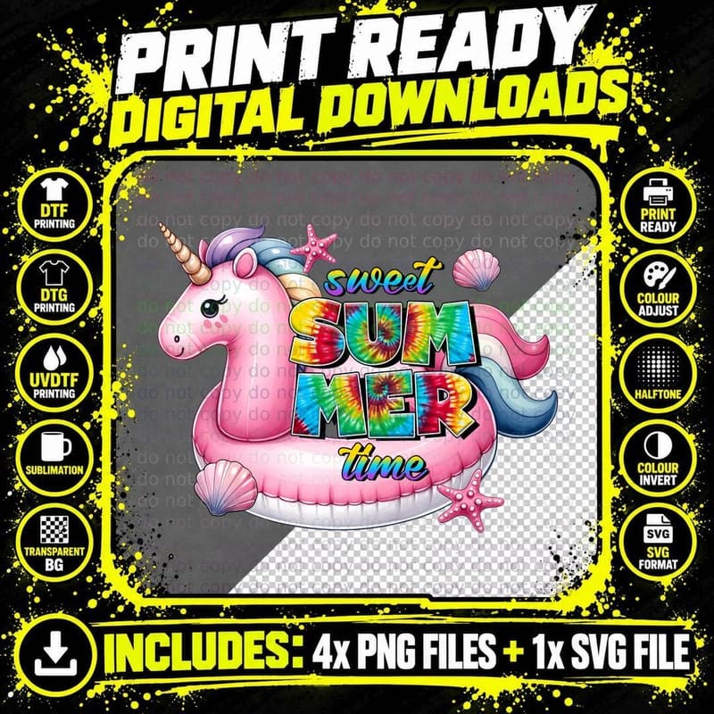 Sweet Summer Time Summer T-Shirt, Unicorn Floatie Pink Png SVG Digital Bundle