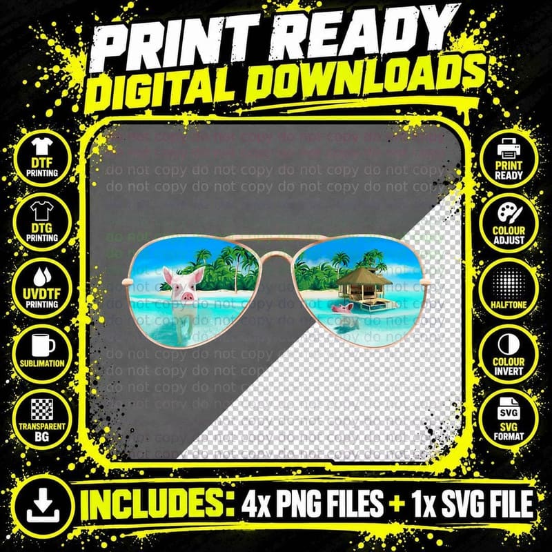 Swimming Bahamas Pigs T-Shirt Summer Vacation Sunglasses Png SVG Digital Bundle