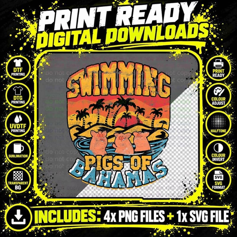 Swimming Pigs of Bahamas - Bahamas North Sea Beach Png SVG Digital Bundle