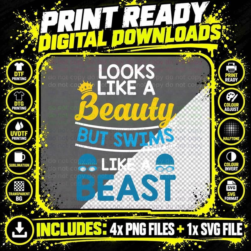 Swims Like a Beast T-Shirt, Beach Summer Vibes Png SVG Digital Bundle