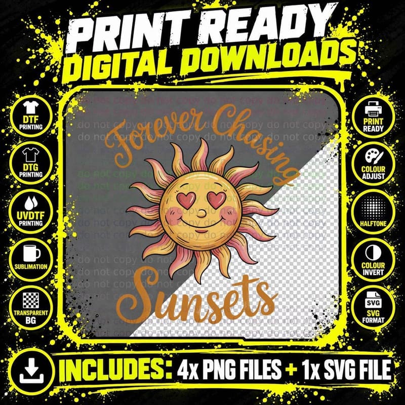 Textured Paint Brushstroke Sunset Ocean Summer T-Shirt Png SVG Digital Bundle