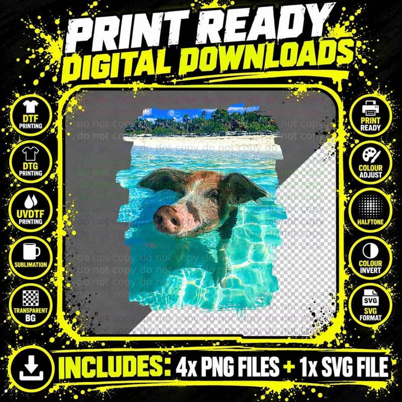 The Bahamas Swimming Pig Caribbean Beach Trips Png SVG Digital Bundle