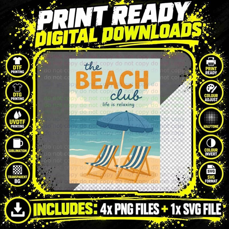 The Beach Club Life Is Relaxing Summer T-Shirt Png SVG Digital Bundle