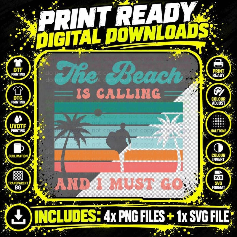 The Beach Is Calling and I Must Go Summer T-Shirt Png SVG Digital Bundle