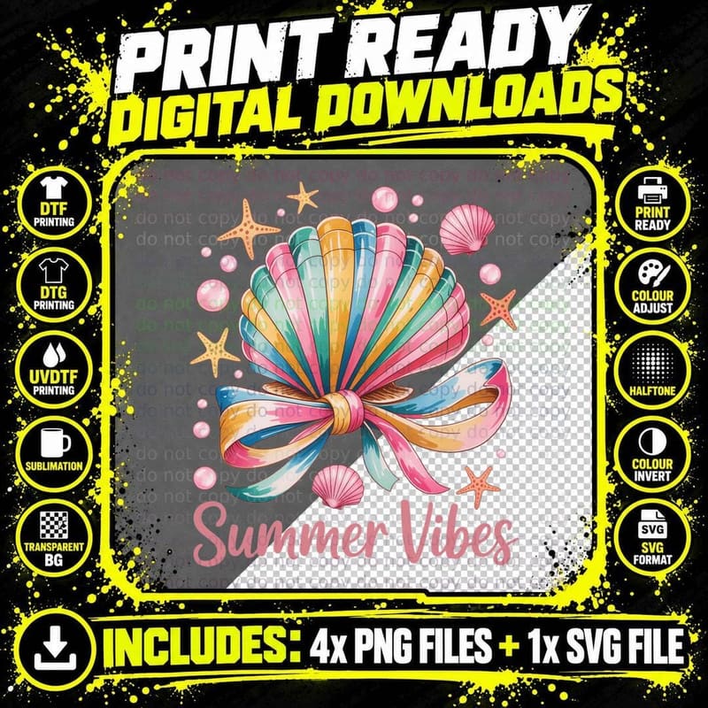 The Seashell Summer T-Shirt, Seashell Outline Png SVG Digital Bundle