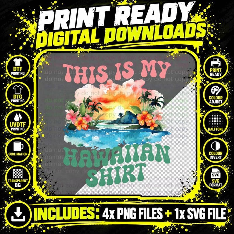 This Is My Hawaiian Shirt Tropical Beach Summer Vacation Png SVG Digital Bundle