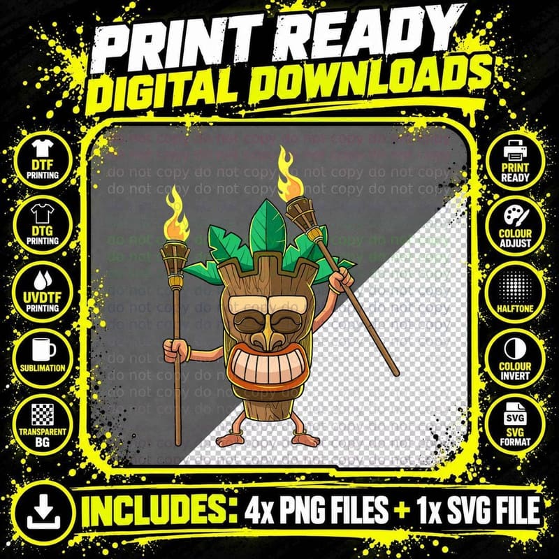 Tiki Man Hawaiian Summer Tropical Luau Party Men Kids Png SVG Digital Bundle