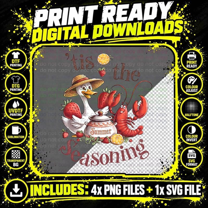 Tis the Season Summer T-Shirt, Duck Lobster Pot Seafood Png SVG Digital Bundle