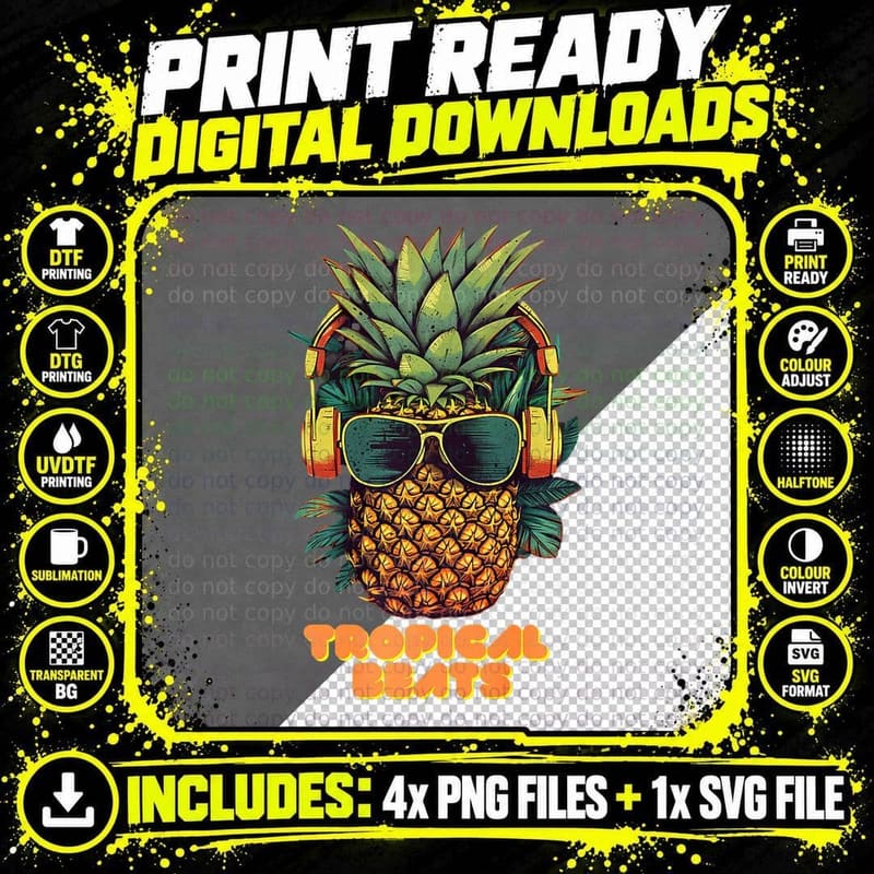Tropical Beats Pineapple DJ T-Shirt Png SVG Digital Bundle