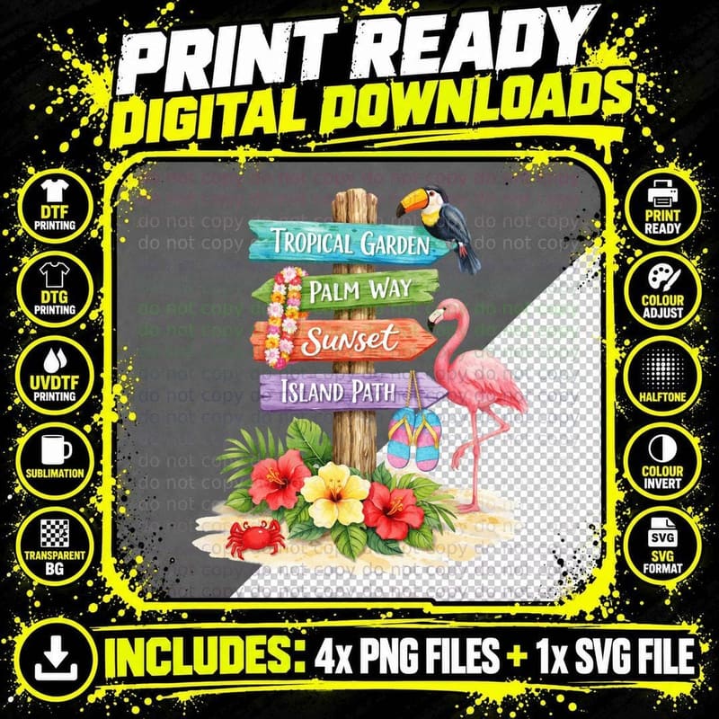 Tropical Garden Palm Way Sunset Island Path Summer Png SVG Digital Bundle