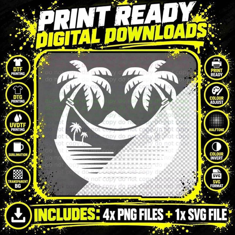 Tropical Hammock with Palm Trees Landscape T-Shirt Png SVG Digital Bundle