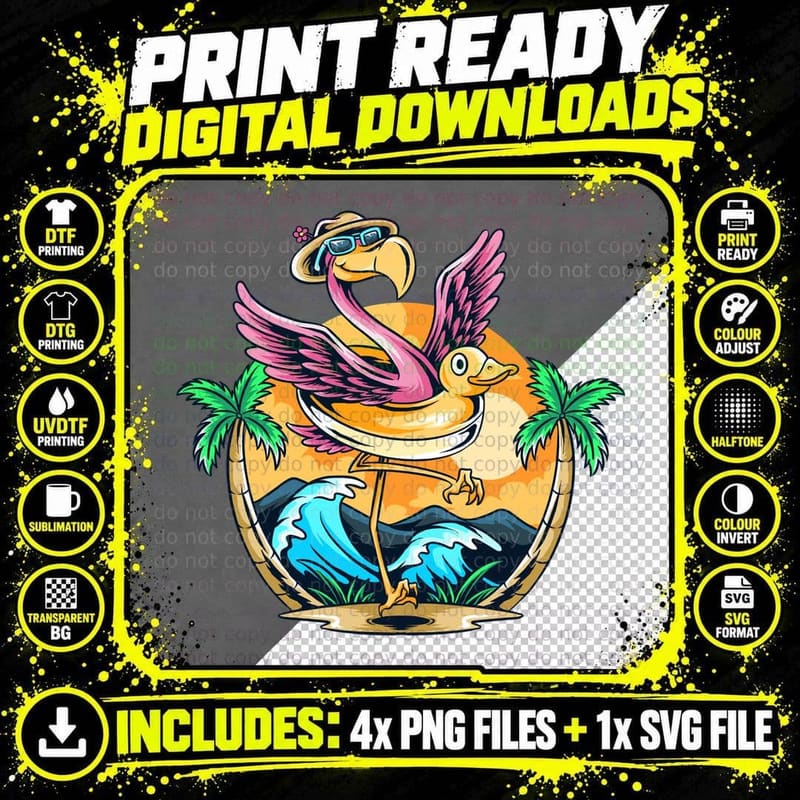 Tropical Paradise Parrots Colorful with Island Palm and Png SVG Digital Bundle