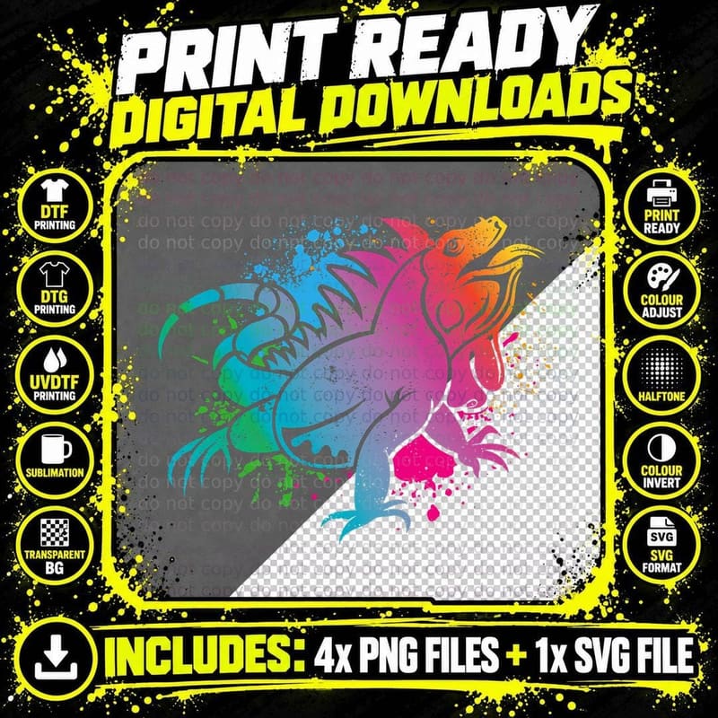 Tropical Pet Animal Lover Reptile Lizard Colorful Iguana Png SVG Digital Bundle