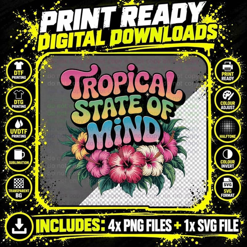 Tropical State of Mind Summer T-Shirt Png SVG Digital Bundle