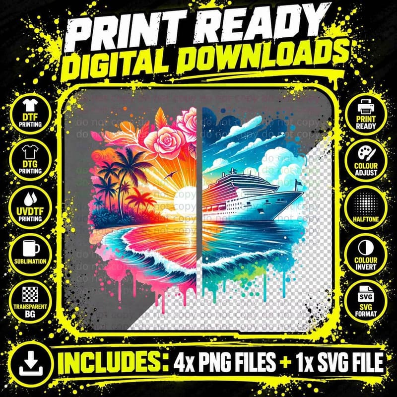 Tropical Sunset Cruise Squad T-Shirt Png SVG Digital Bundle