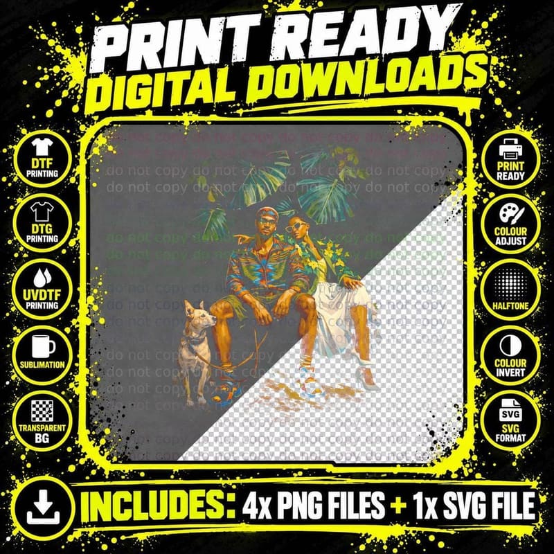 Tropical Vacation Couple T-Shirt, Halftone Old Money Png SVG Digital Bundle
