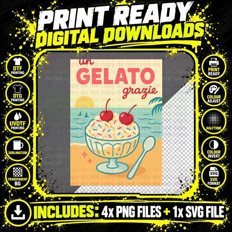 Un Gelato Grazie Summer T-Shirt, Gelato Beach Sunset Png SVG Digital Bundle