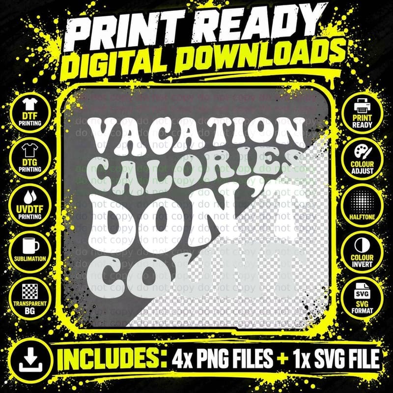 Vacation Calories Don't Count Summer T-Shirt Png SVG Digital Bundle
