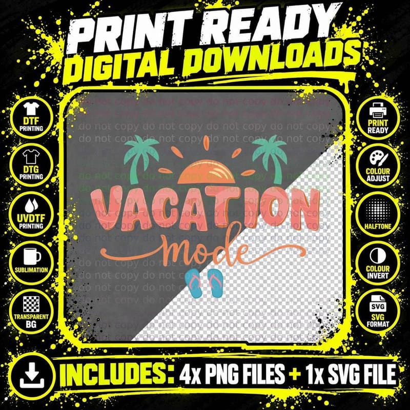 Vacation Mode Summer T-Shirt, Sun Palm Tree Flip Flops Png SVG Digital Bundle