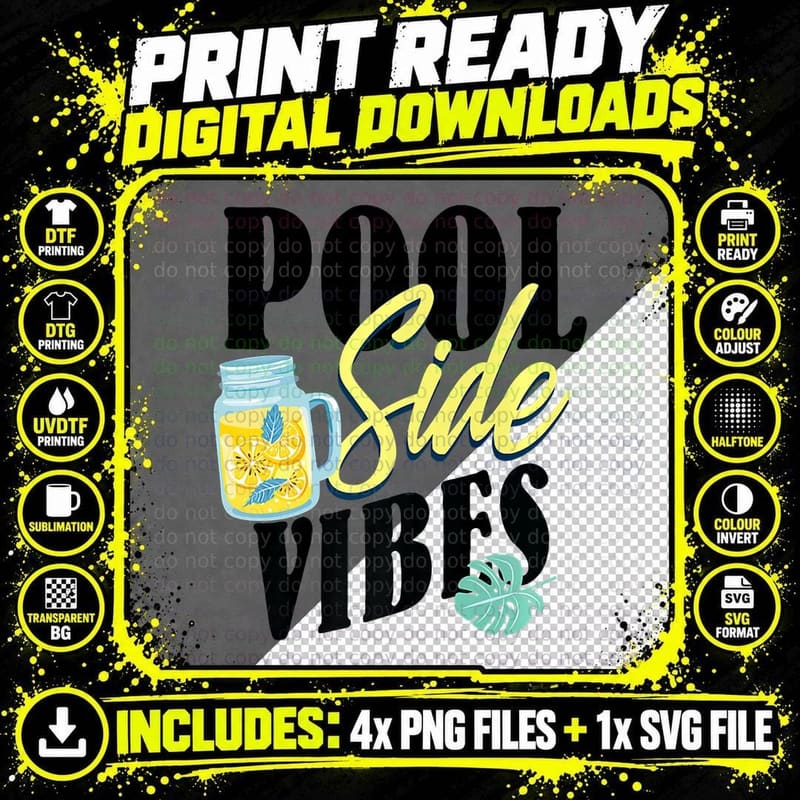 Vacation Swimming Pool Side Vibes T-Shirt Png SVG Digital Bundle