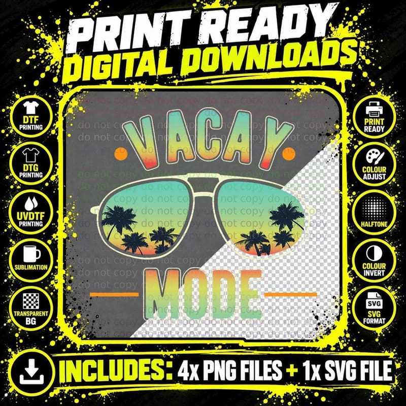Vacay Mode Cruise Beach Island Summer Vacation T-Shirt Png SVG Digital Bundle