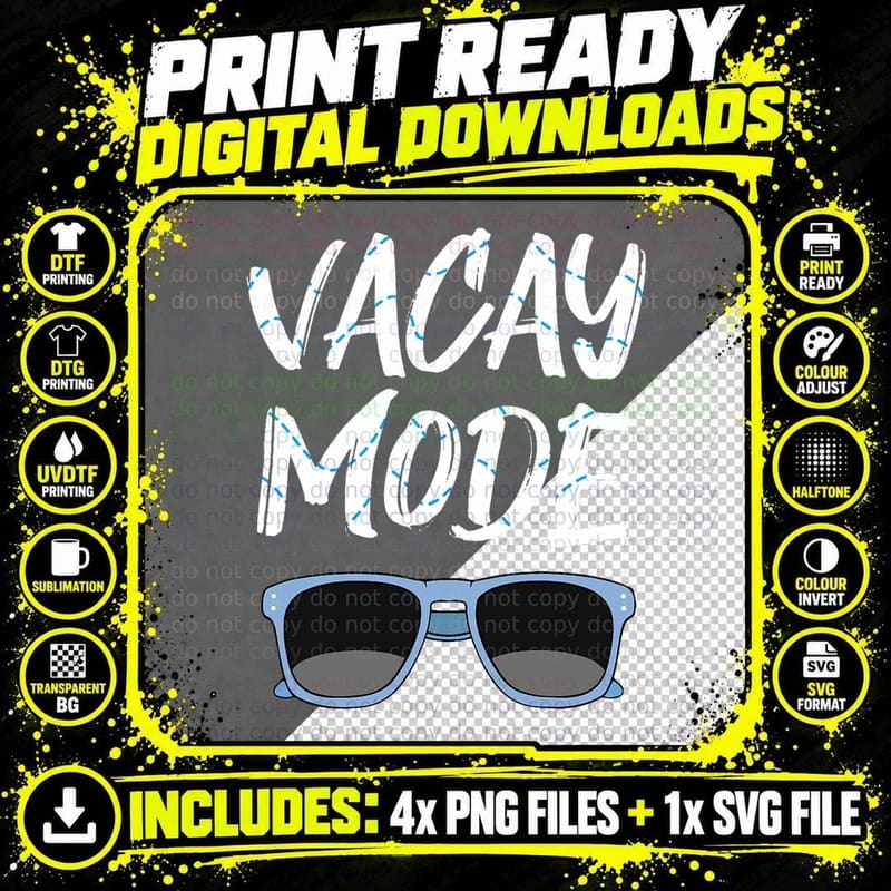 Vacay Mode Sunglasses Simmer Beach Island Traveler Png SVG Digital Bundle