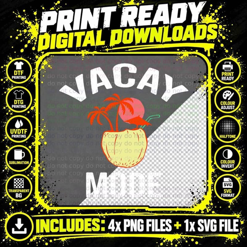 Vacay Mode Women Activate Summer Coconut Island T-Shirt Png SVG Digital Bundle