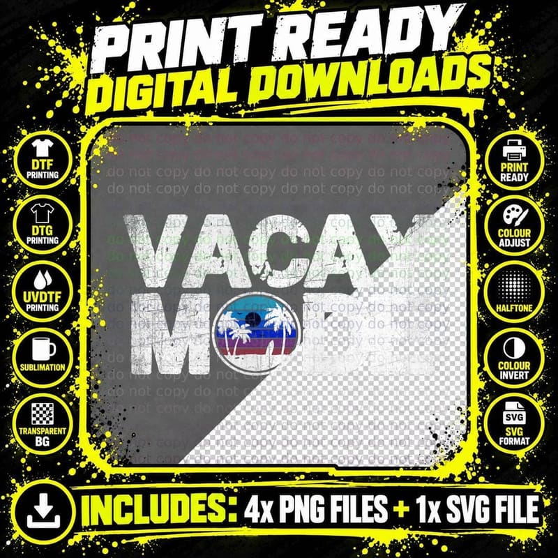 Vacay Mode on - Cool Summer Vacation Beach T-Shirt Png SVG Digital Bundle
