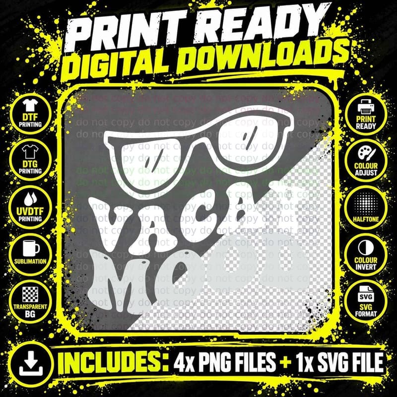 Vacay Mood Summer T-Shirt, Heart Eye Sunglasses Black Png SVG Digital Bundle