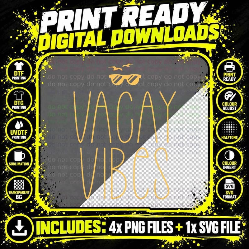 Vacay Vibe Vacationer Summer Sun Beach Vacation Holiday Png SVG Digital Bundle
