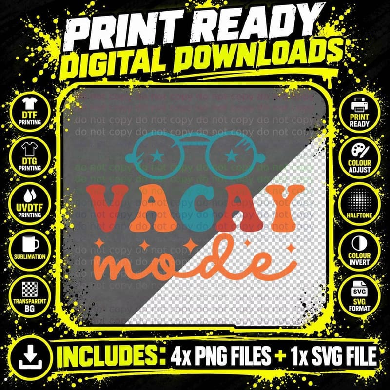 Vacay Vibes Summer T-Shirt, Sunglasses Text Colorful Png SVG Digital Bundle