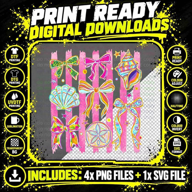 Wait Summer T-Shirt, Colorful Bows on Pink Stripes Sunny Png SVG Digital Bundle
