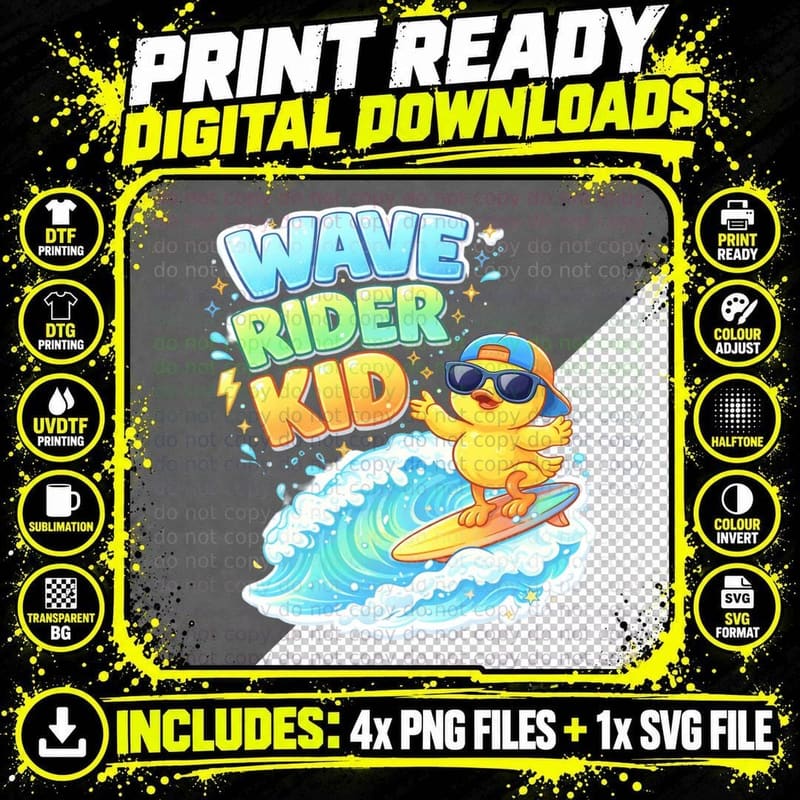 Wave Rider Kid Toddler Kids T-Shirt Png SVG Digital Bundle