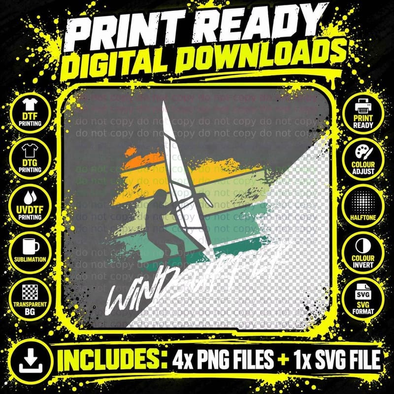 Windsurfer Wave Ocean Windsurfing Sailboarding Surfing Png SVG Digital Bundle