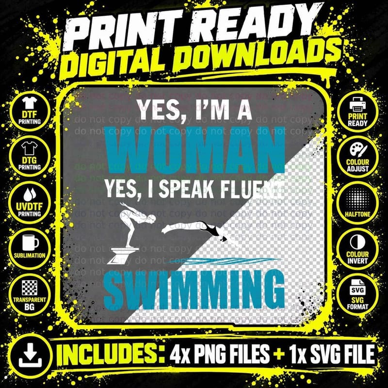 Woman Swimming T-Shirt, Summer Fun Print, Beach Vibes Png SVG Digital Bundle