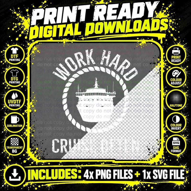 Work Hard Cruise Often - Group Vacation Matching T-Shirt Png SVG Digital Bundle