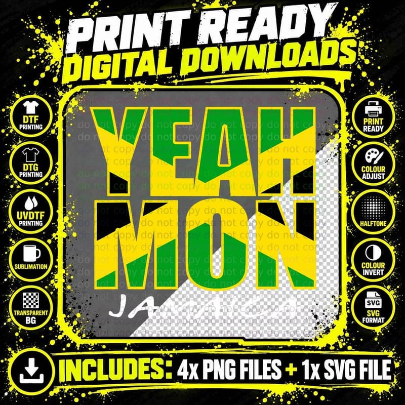 Yeah Mon Jamaica Jamaican Flag Men Vacation Souvenir Png SVG Digital Bundle