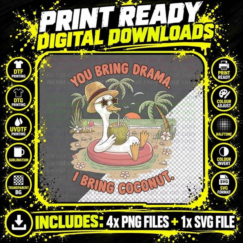 You Bring Drama I Bring Coconut Summer T-Shirt Png SVG Digital Bundle